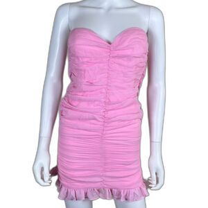 For Love & Lemons Womens Size S Pink Bailey Mini Dress NEW Chiffon Ruched Barbie